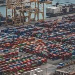 intermodal containers on dock