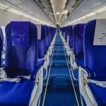 blue and white airplane seats
