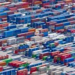 red blue and white plastic crates