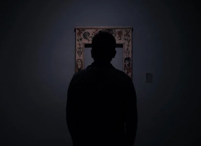 silhouette of person facing an empty photo frame